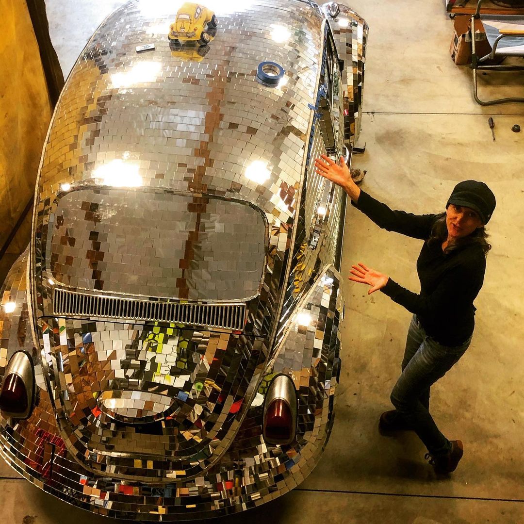 Ta-da!  It’s all covered in mirrors!  #lightcity2019 #discobug #vwbug #brilliant…